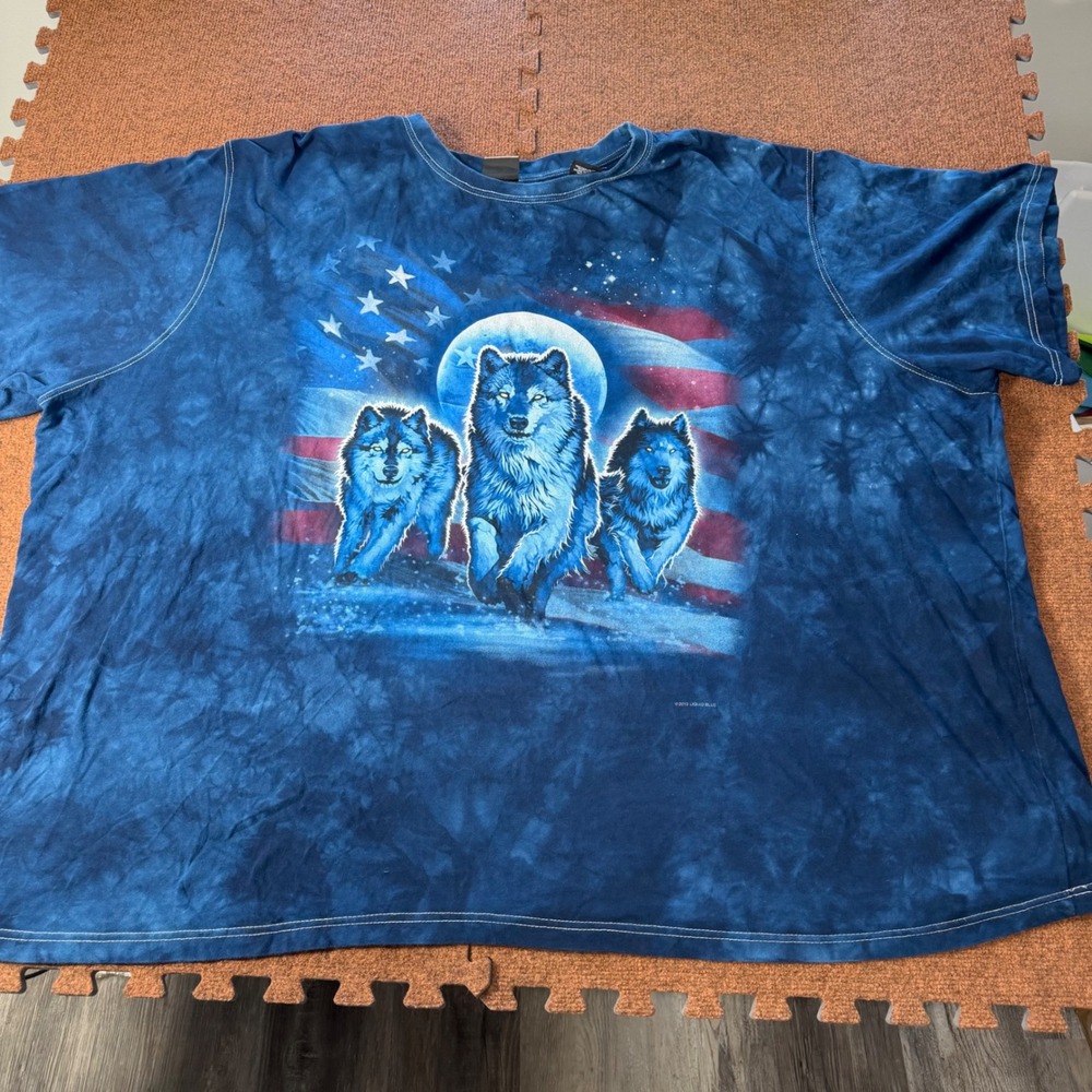 A+ Liquid Blue Wolf American Flag Tie Dye T-Shirt Mens 8XL Big Blue Cotton 2013